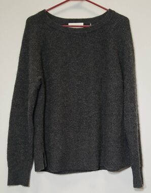 Leallo womens large 100% cashmere luxury sweater gray grid knit super soft